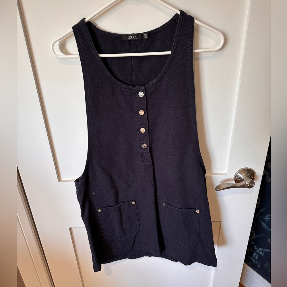 Obey Black and White Buttoned Sleeveless Dress